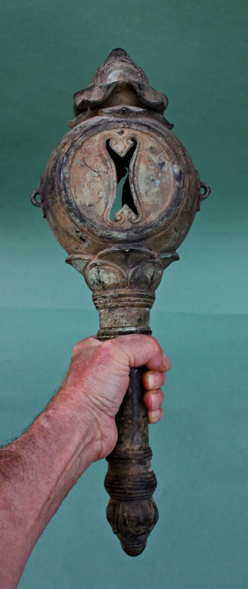 Rare Instrument Rituel Khmer Cambodgien En Bronze, Tambour-hochet, -photo-6