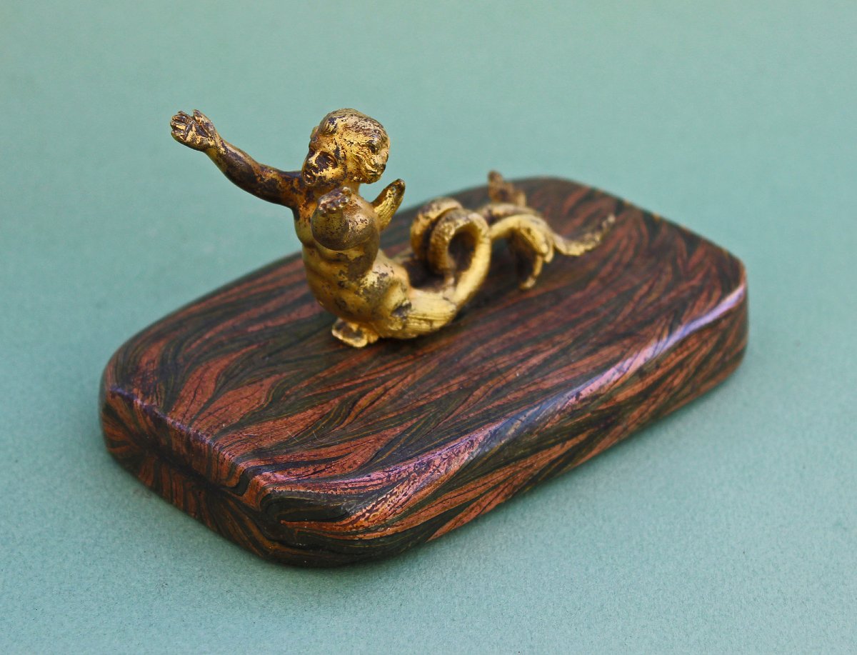 Antique Early 18th Century Ormolu Winged Putto Merman Desk Ornament-photo-2