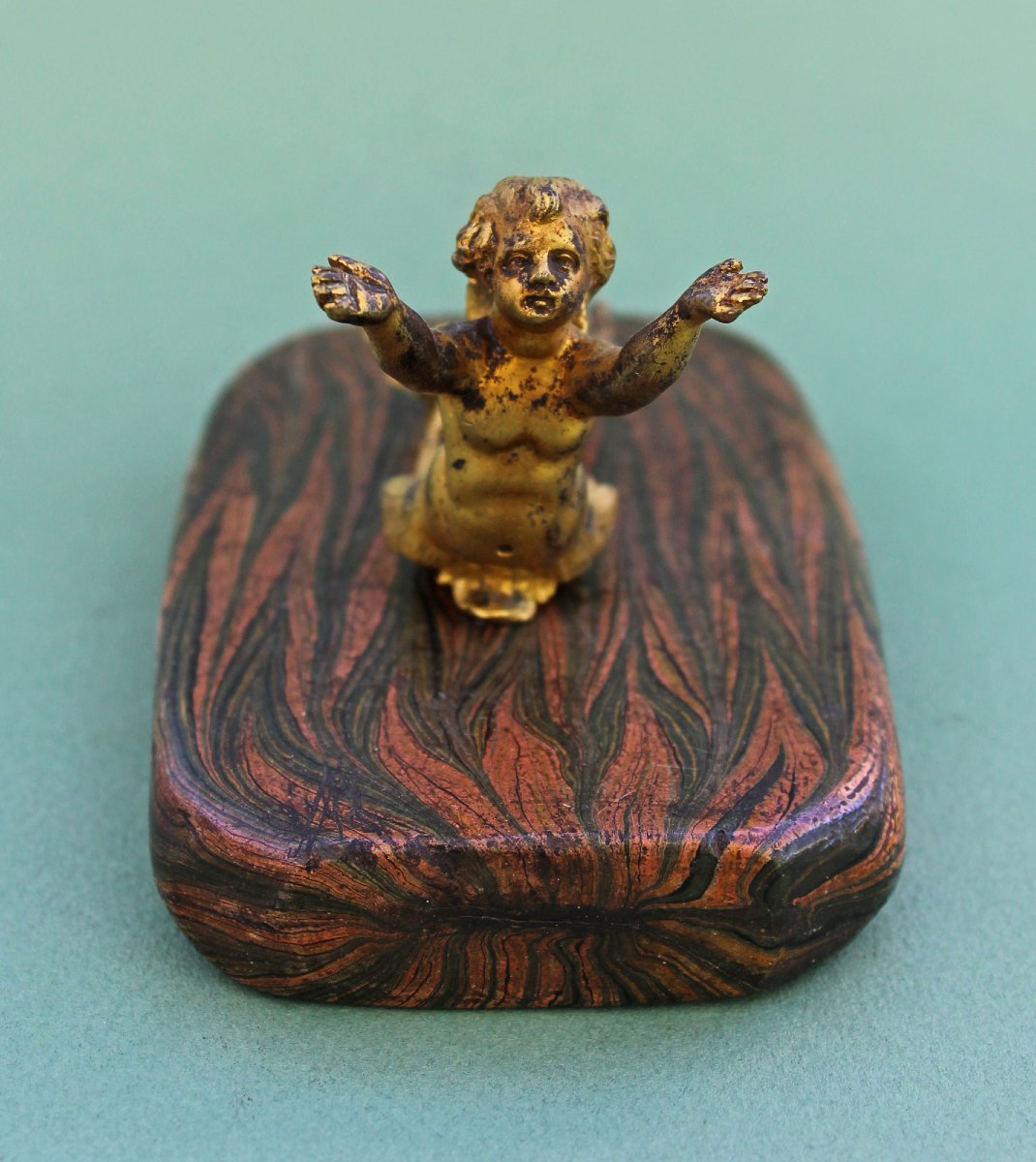 Antique Early 18th Century Ormolu Winged Putto Merman Desk Ornament-photo-1