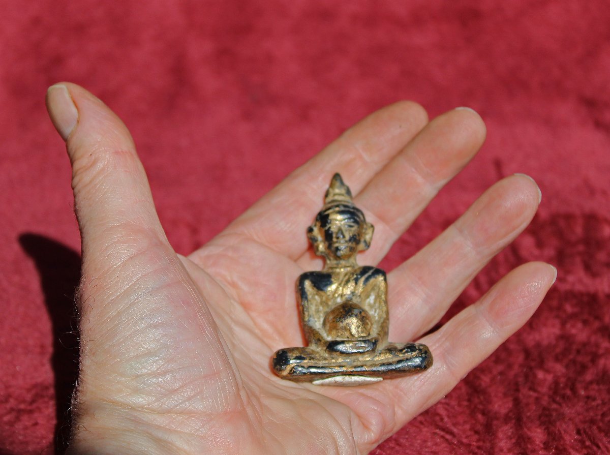Antique Phra Chaiwat Thaï en Bronze Doré, XIXe Siècle ou Antérieur-photo-2