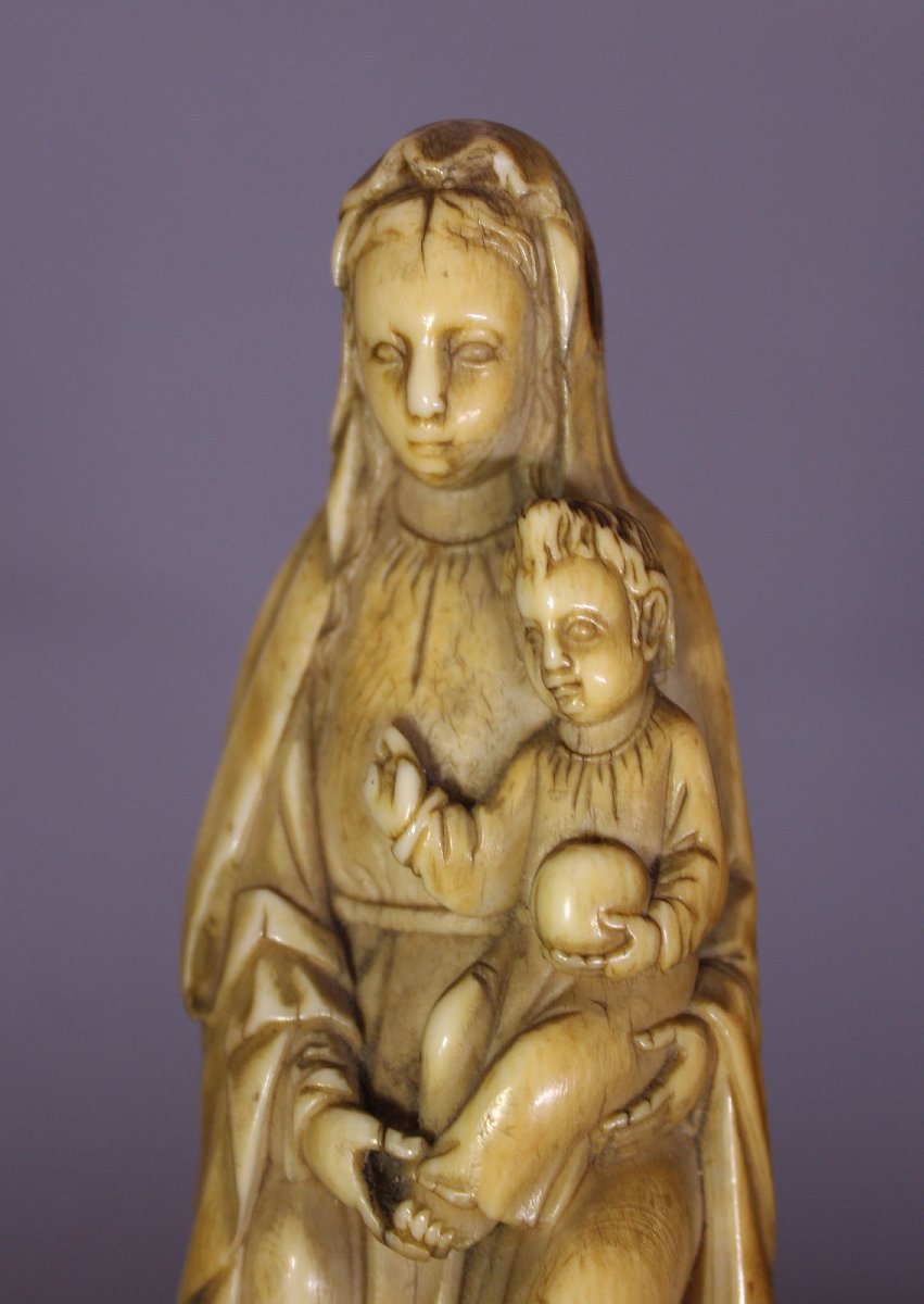 Antique Ivoire Chinois Chrétien Jésuite Sino-Portugais Vierge à l'Enfant XVIIe Siècle-photo-1