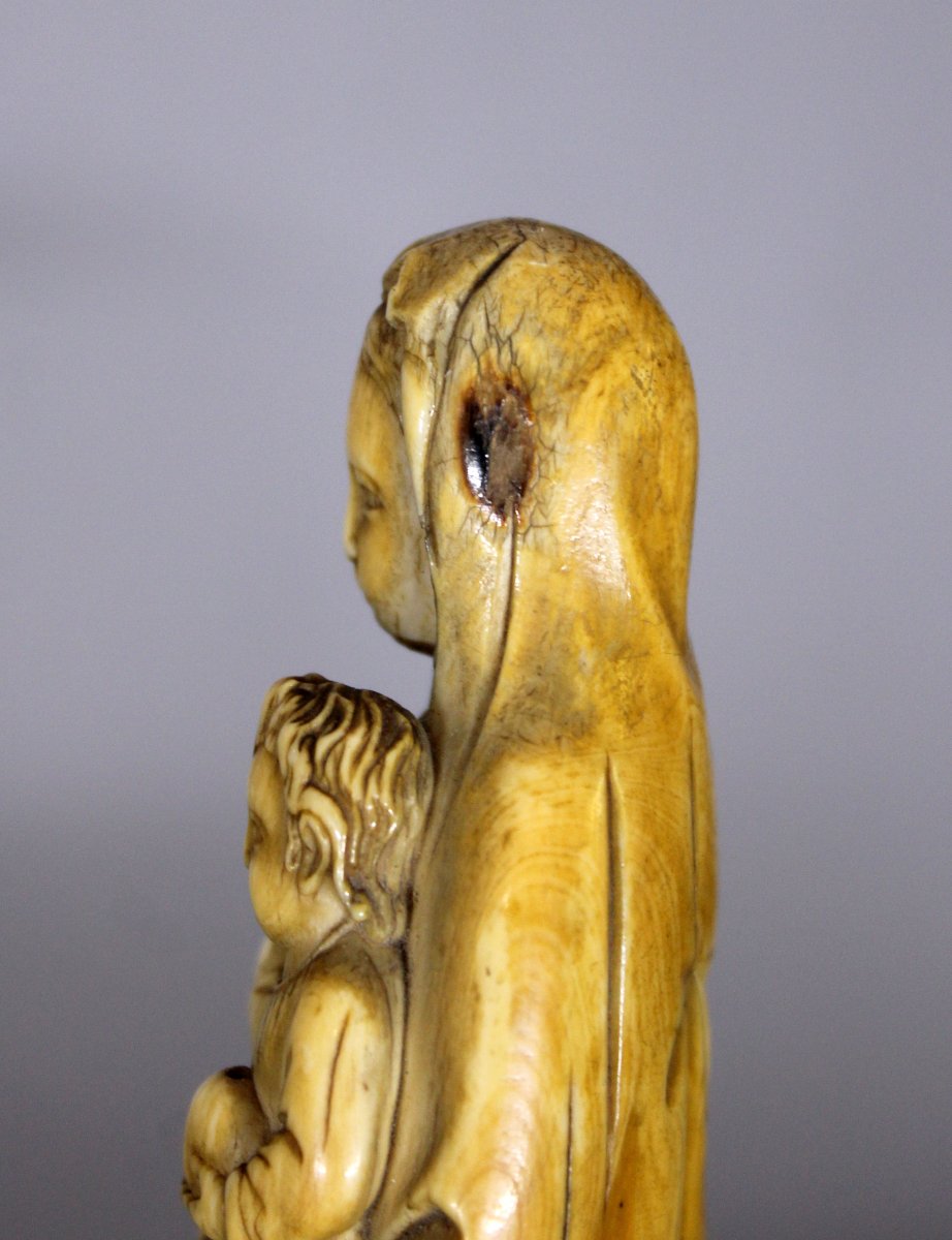 Antique Ivoire Chinois Chrétien Jésuite Sino-Portugais Vierge à l'Enfant XVIIe Siècle-photo-4