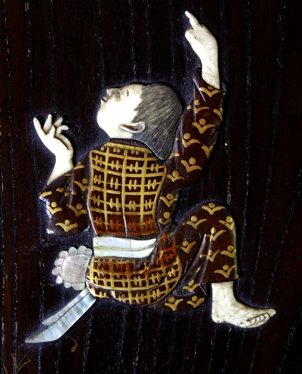 Antique Japanese Meiji Shibayama Inlaid Lacquer Panel, Signed Kōichi 光一-photo-2
