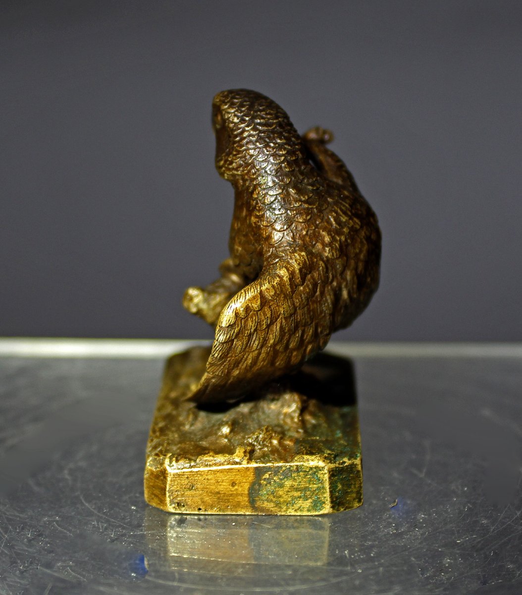Antique Signed Christophe Fratin Miniature Bronze Parrot, France, 19th Century-photo-2