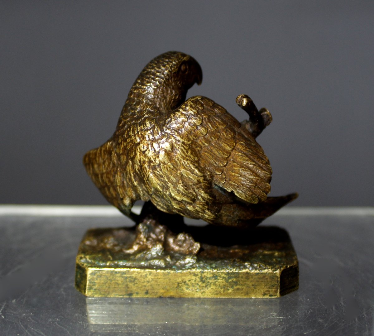 Antique Signed Christophe Fratin Miniature Bronze Parrot, France, 19th Century-photo-3