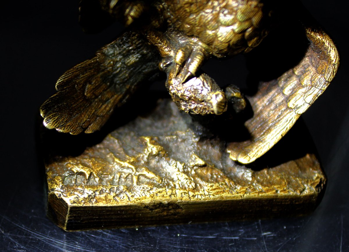 Antique Signed Christophe Fratin Miniature Bronze Parrot, France, 19th Century-photo-2