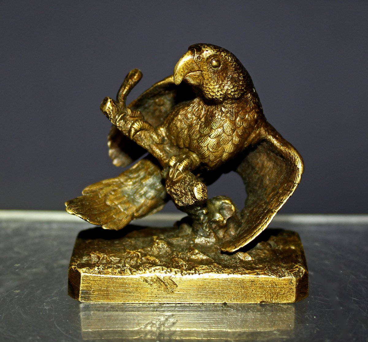 Antique Signed Christophe Fratin Miniature Bronze Parrot, France, 19th Century