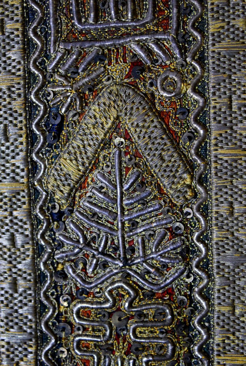 Antique Tunisian Silver & Gold Thread Embroidery, Ottoman Period, 19th Century-photo-3