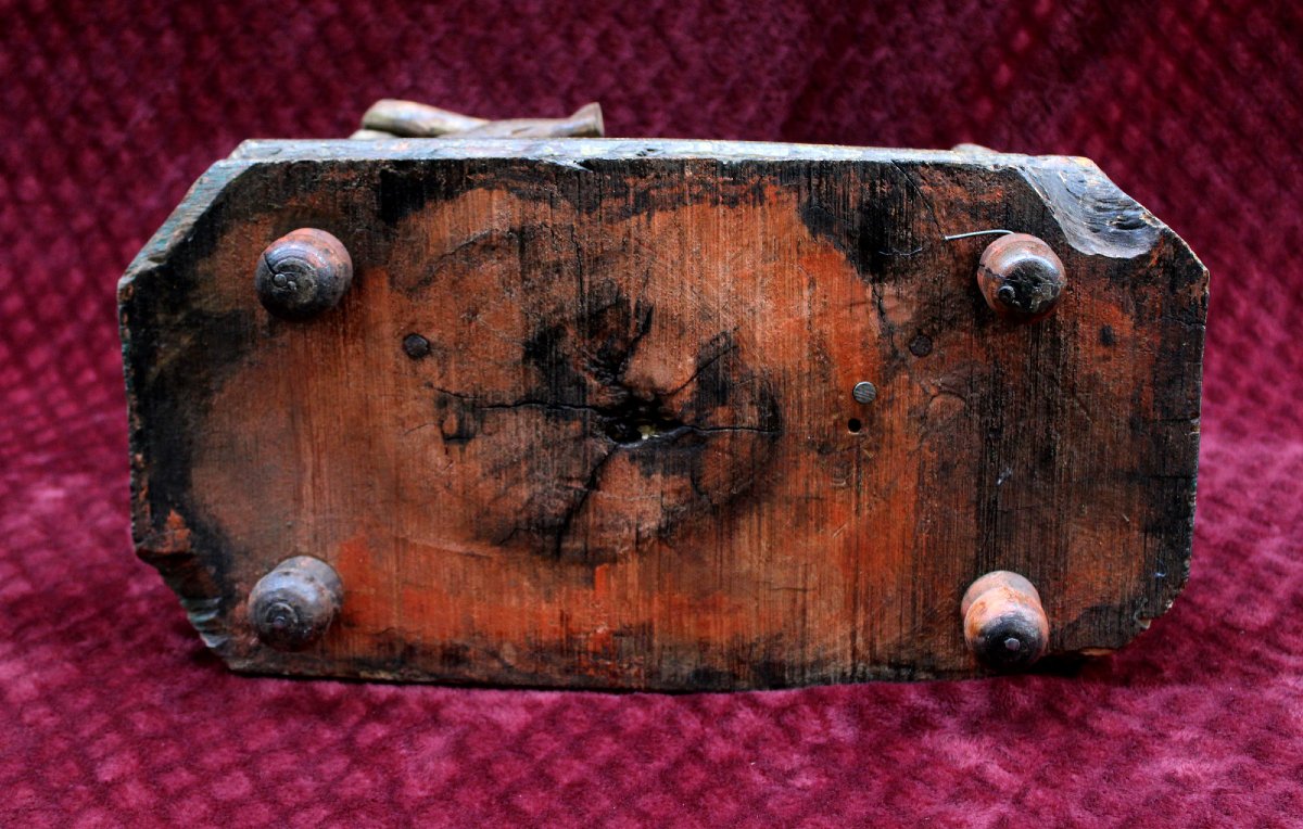 Antique Groupe de Donateurs Newar du Népal en Bois Polychrome, XIXe Siècle-photo-5