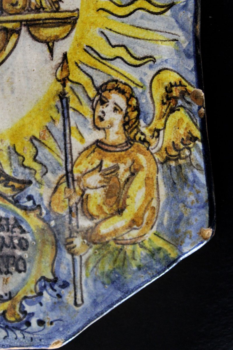 Rare 17th Century Portuguese Maiolica Faience Devotional Plaque – Santíssimo Sacramento-photo-3