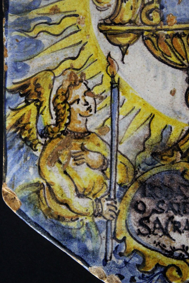 Rare 17th Century Portuguese Maiolica Faience Devotional Plaque – Santíssimo Sacramento-photo-3