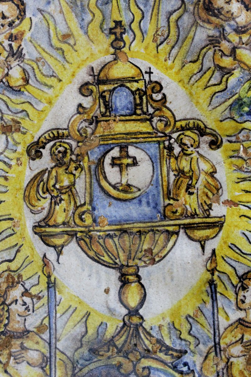 Rare 17th Century Portuguese Maiolica Faience Devotional Plaque – Santíssimo Sacramento-photo-4