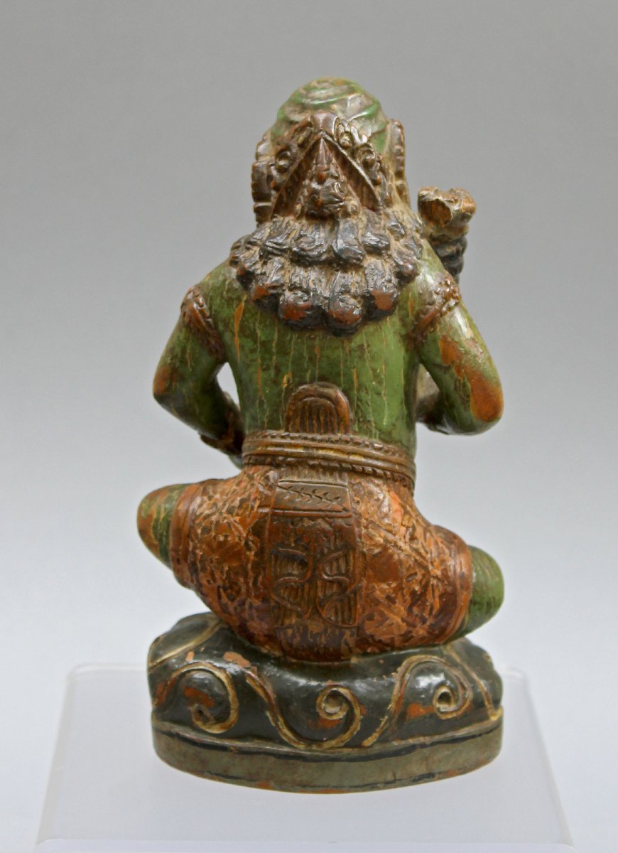 Antique Balinese Dvarapala Guardian Figure, Polychrome Wood, Bali, 19th Century-photo-3