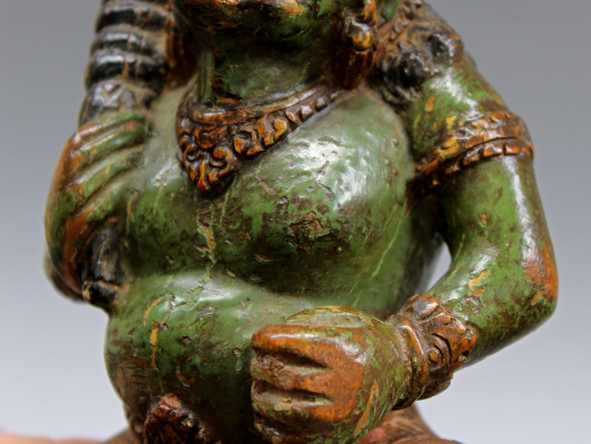 Antique Balinese Dvarapala Guardian Figure, Polychrome Wood, Bali, 19th Century-photo-4