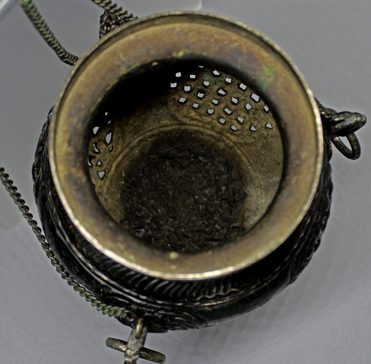 Encensoir Suspendu De Temple Bouddhique Tibétain, Brûle-Parfum Ancien, XIXe Siècle-photo-6