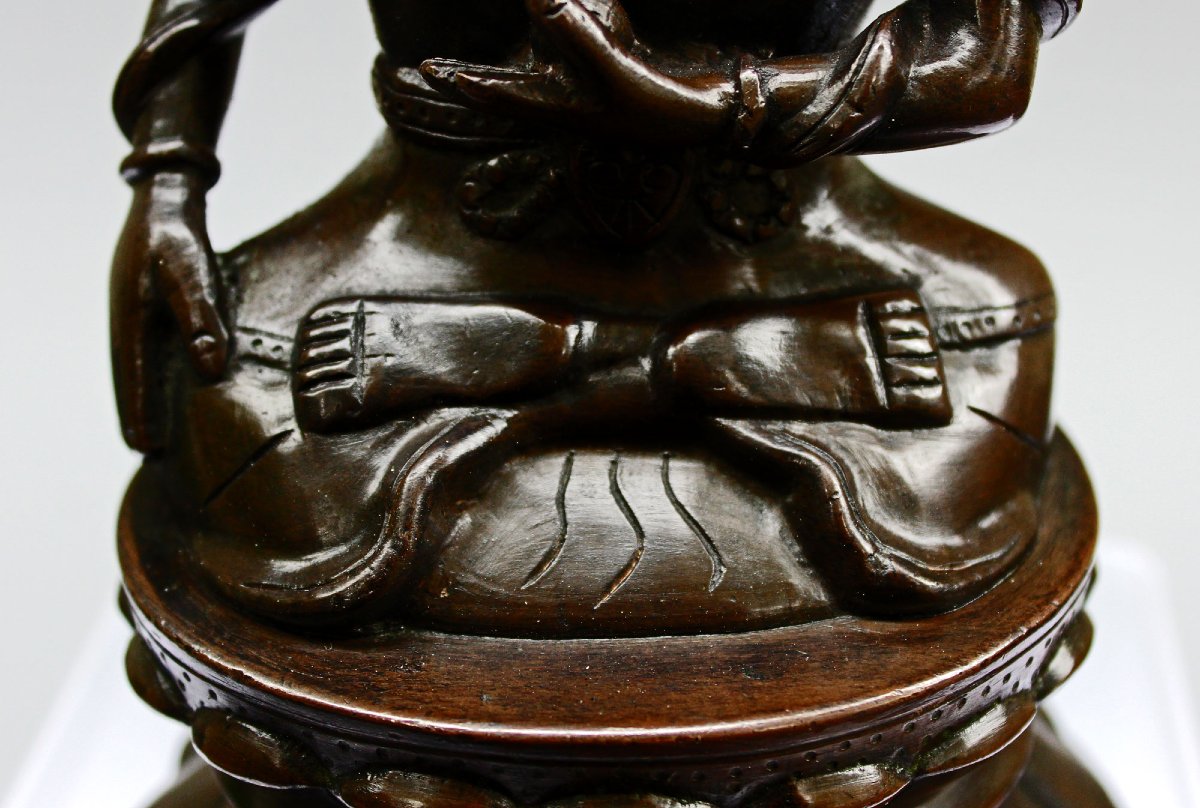 Bouddha Assis en Bronze Français, Goût Asiatique, XIXe Siècle, 24 cm-photo-2