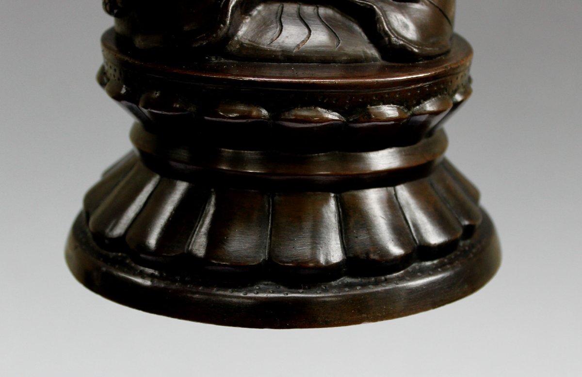 Bouddha Assis en Bronze Français, Goût Asiatique, XIXe Siècle, 24 cm-photo-3
