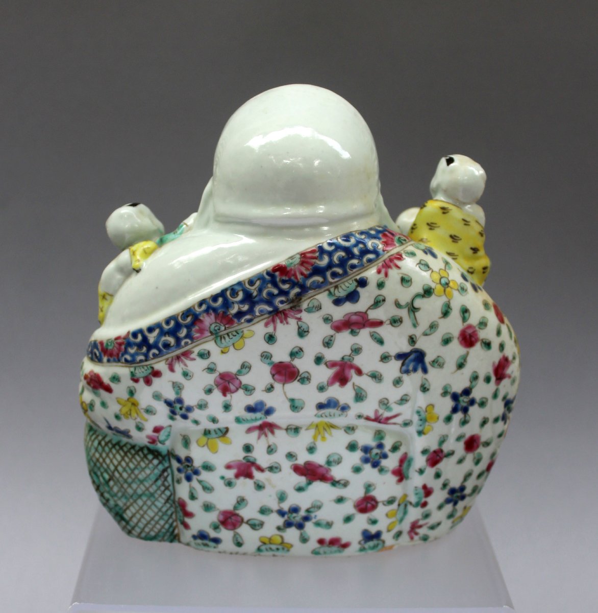 Budai, Bouddha Rieur Aux Cinq Enfants, Porcelaine Chinoise Famille Rose – Époque République-photo-3