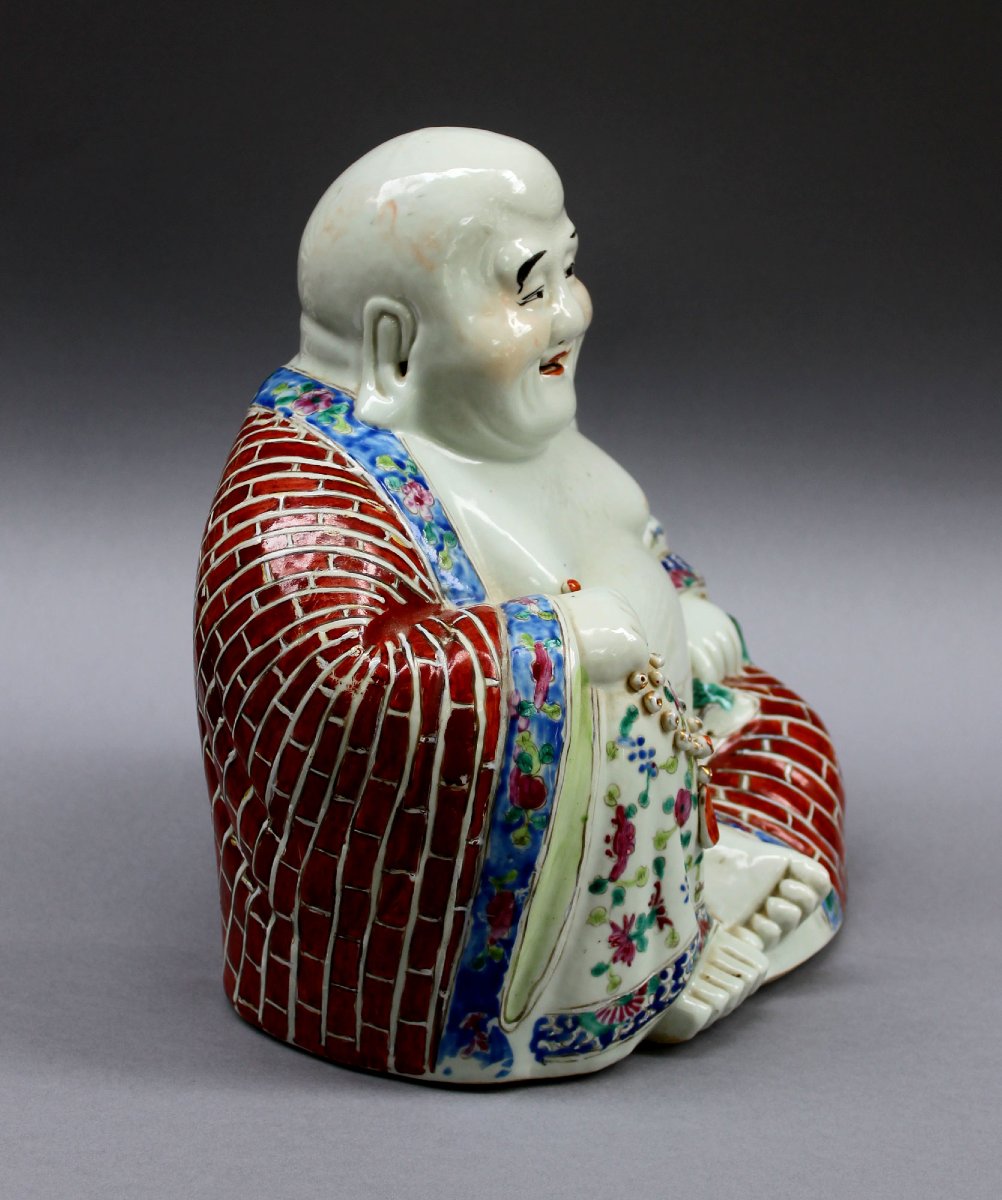 Large Chinese Famille Rose Porcelain Budai, Laughing Buddha – 27 Cm-photo-2