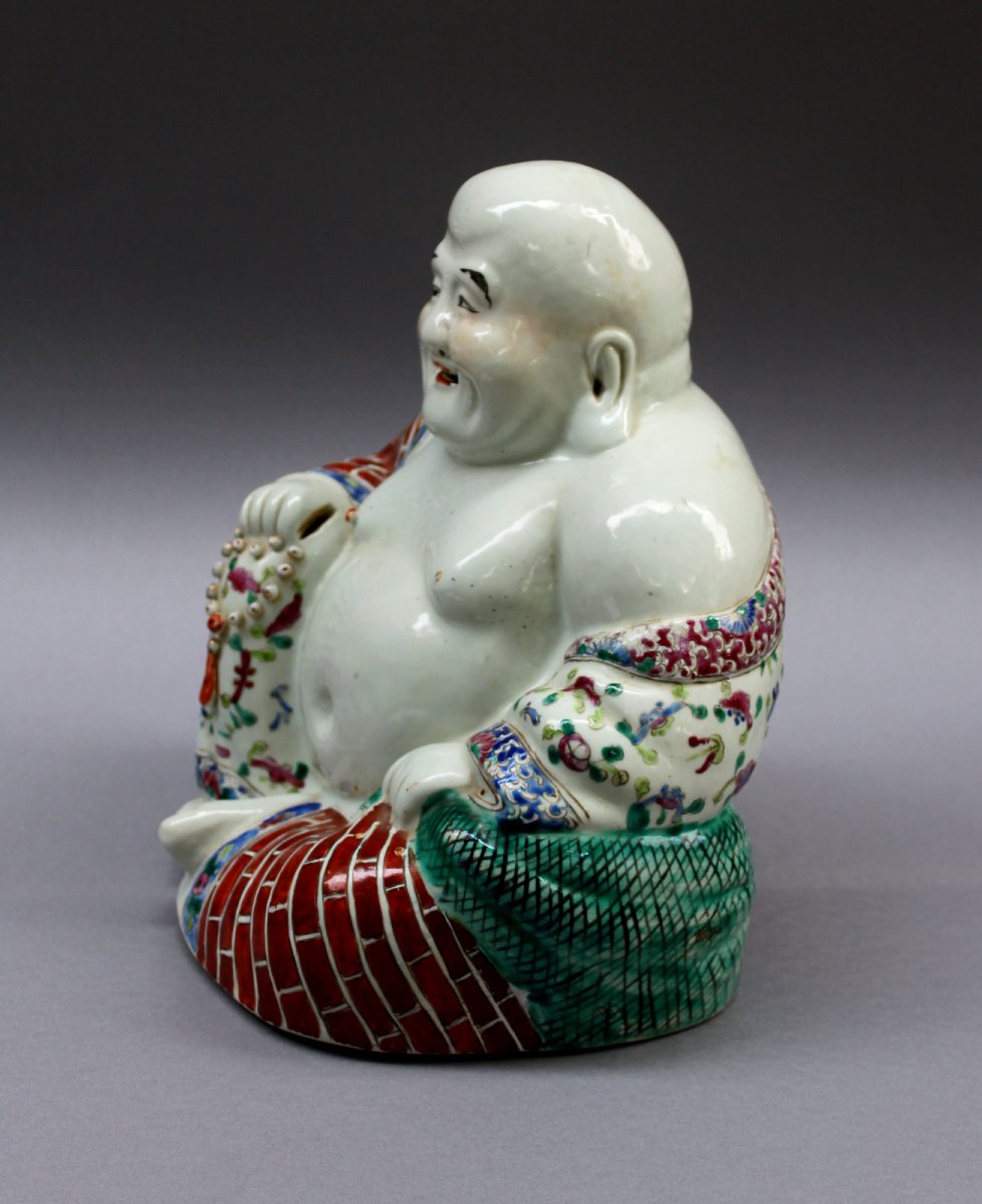 Large Chinese Famille Rose Porcelain Budai, Laughing Buddha – 27 Cm-photo-4
