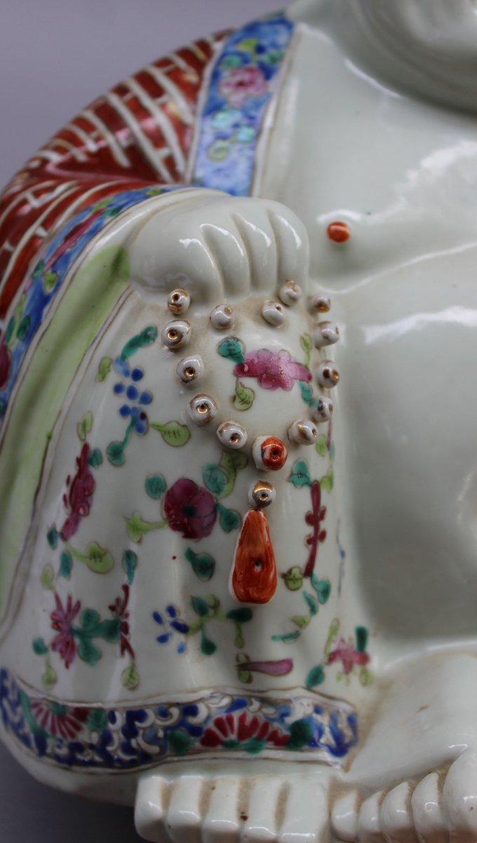 Large Chinese Famille Rose Porcelain Budai, Laughing Buddha – 27 Cm-photo-2