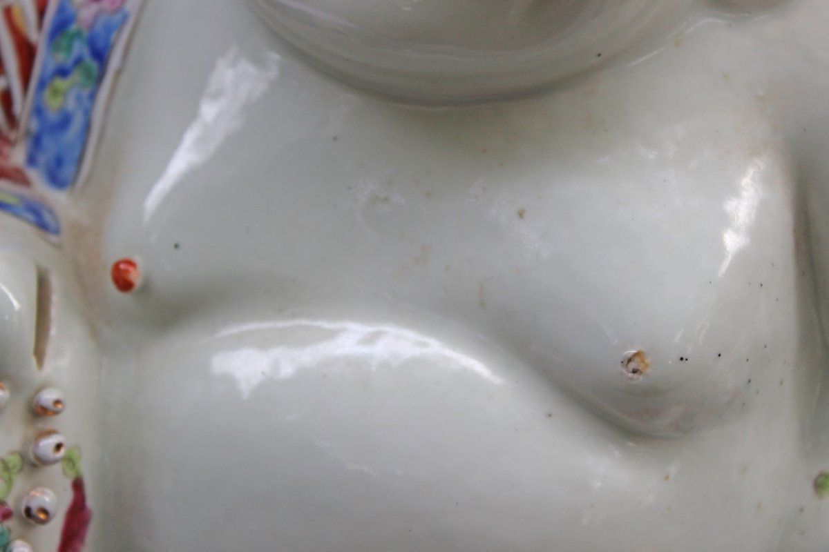 Large Chinese Famille Rose Porcelain Budai, Laughing Buddha – 27 Cm-photo-3