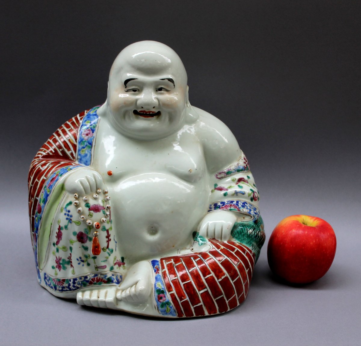 Large Chinese Famille Rose Porcelain Budai, Laughing Buddha – 27 Cm-photo-6