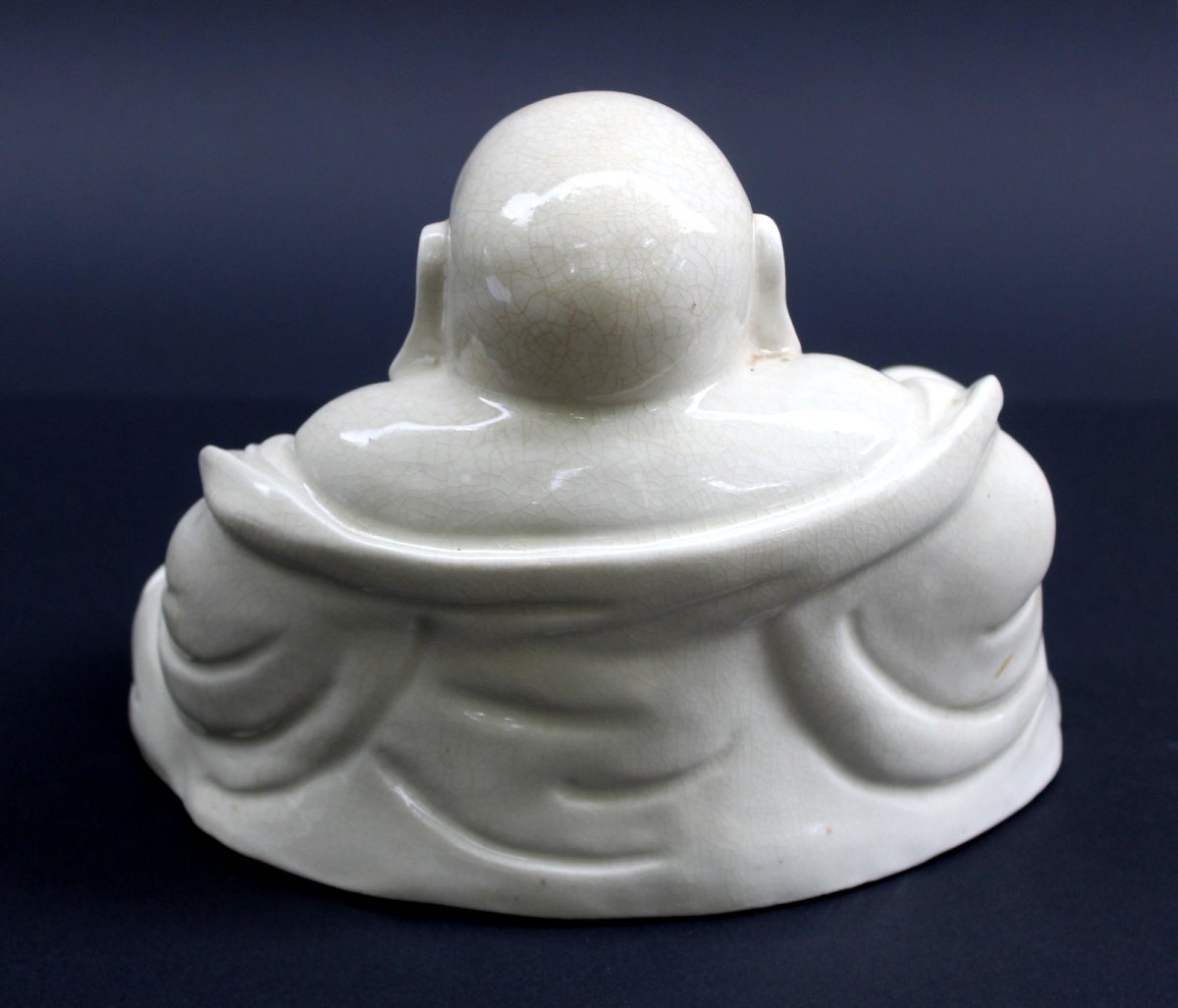 Large Antique Chinese Budai, Laughing Buddha, White Glazed Porcelain, 19th Century-photo-3