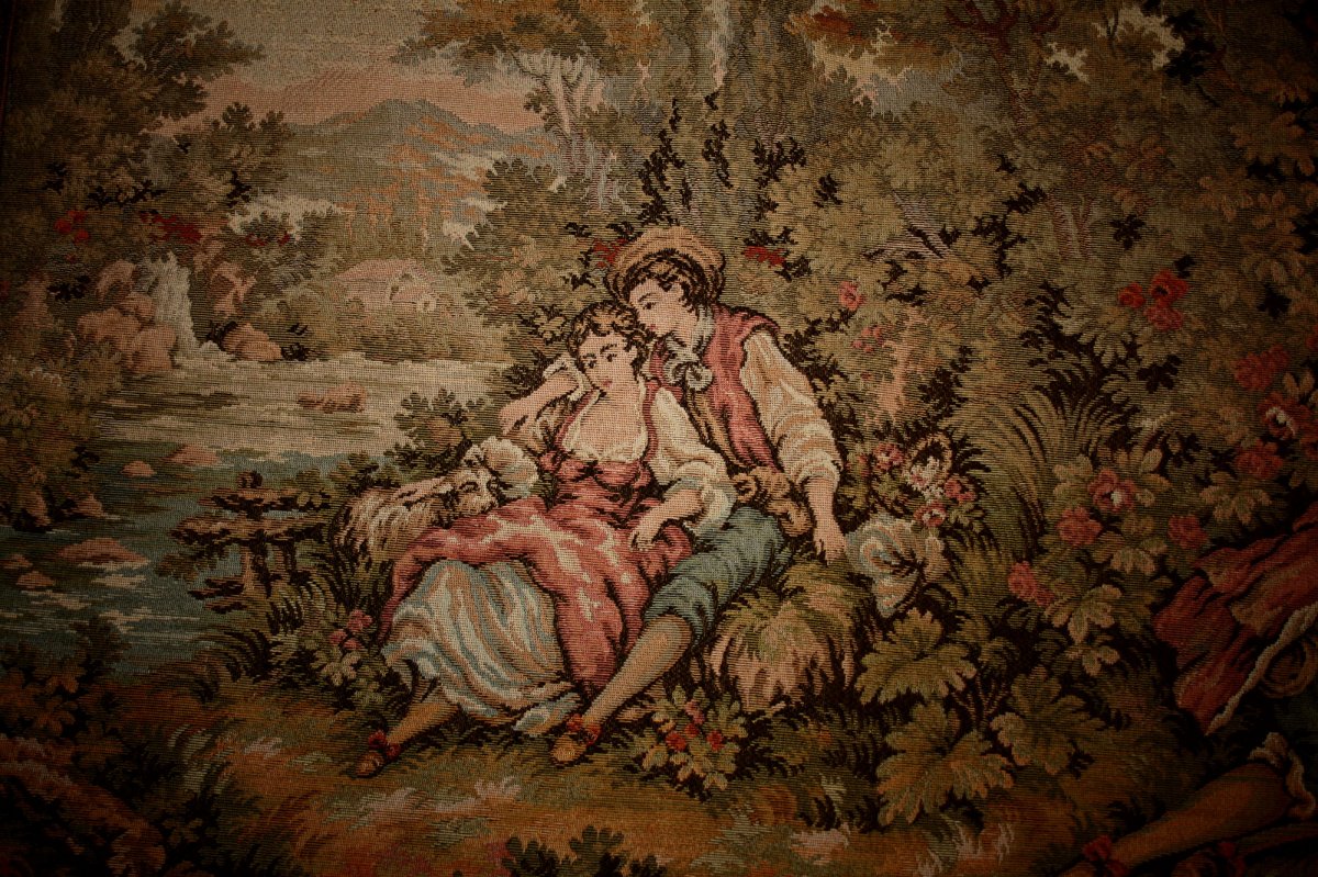 Large Belgian Tapestry Woven Jacquard Romantic Lovers-photo-2