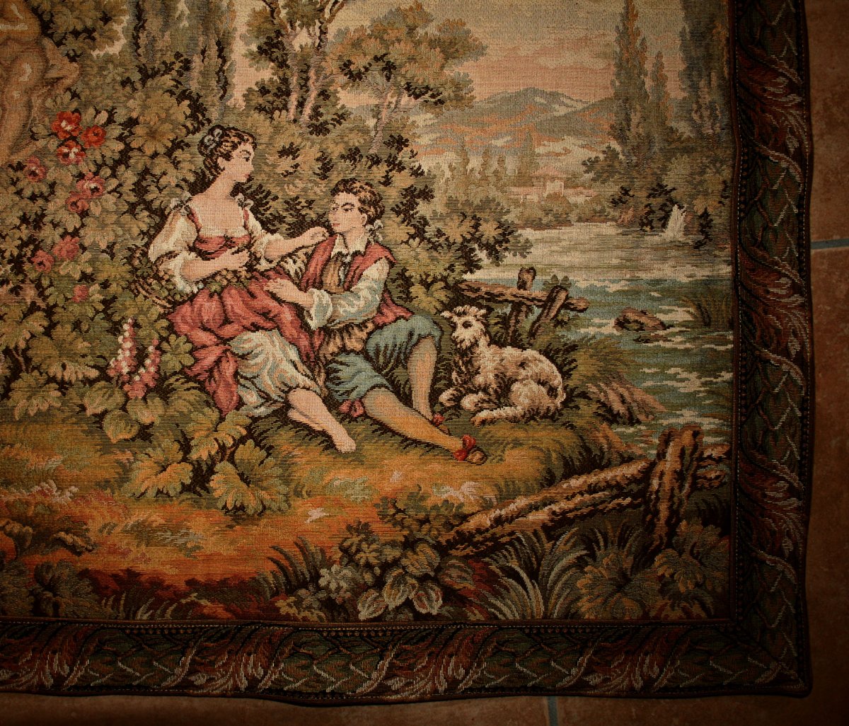 Large Belgian Tapestry Woven Jacquard Romantic Lovers-photo-4