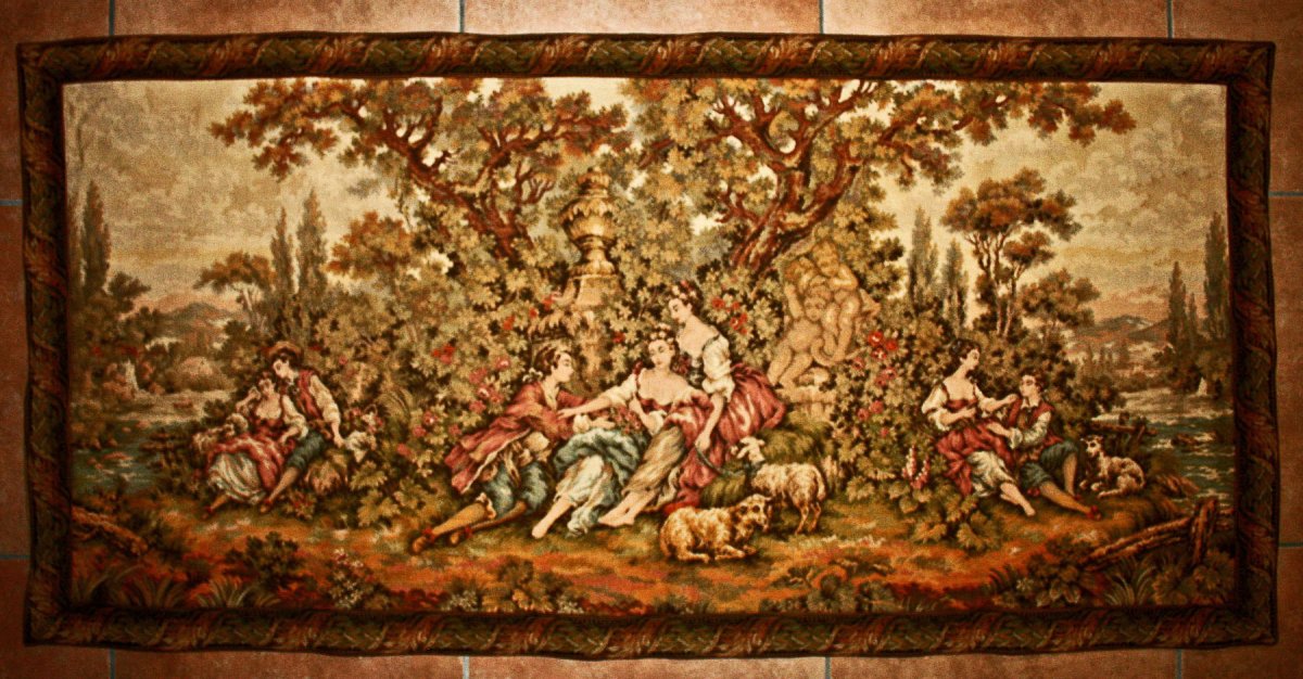 Large Belgian Tapestry Woven Jacquard Romantic Lovers