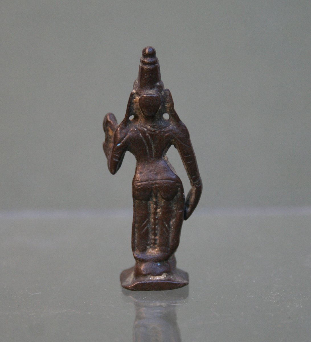 Ancien Parvati Miniature en Bronze Indien Puissance Féminine Déesse Hindou C 17ème (1)-photo-3