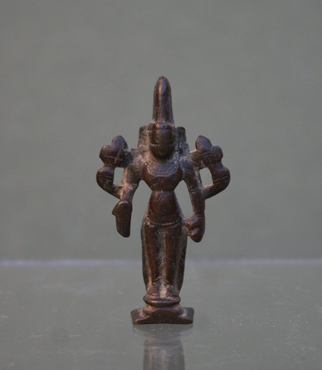 Ancien Bronze Indien Miniature Vishnu Hindu Dieu 17ème (4)