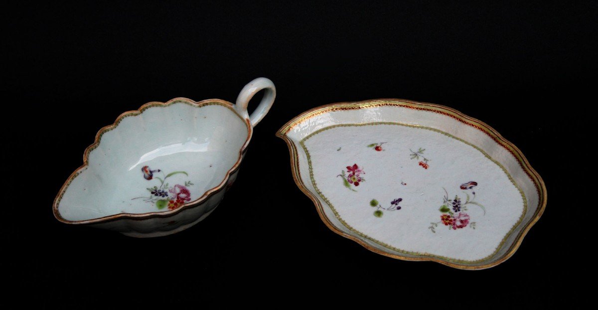 Chinese Porcelain Sauce Boat & Stand Compagnie Des Indes Qianlong XVIIIth Famille Rose-photo-2