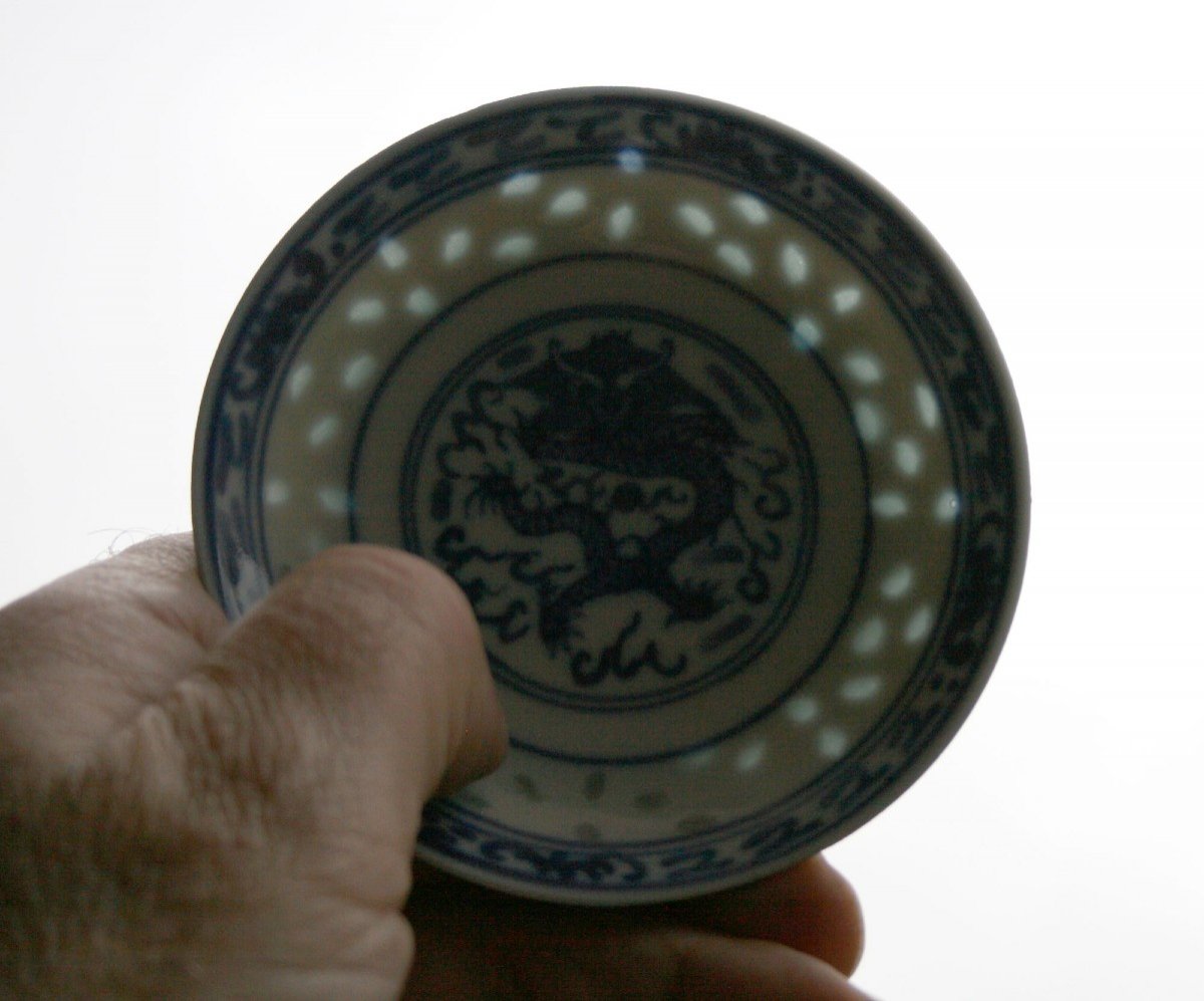 Ensemble De Six Bols Bleu Blanc Porcelaine Chine Grain De Riz. Période République.            -photo-5
