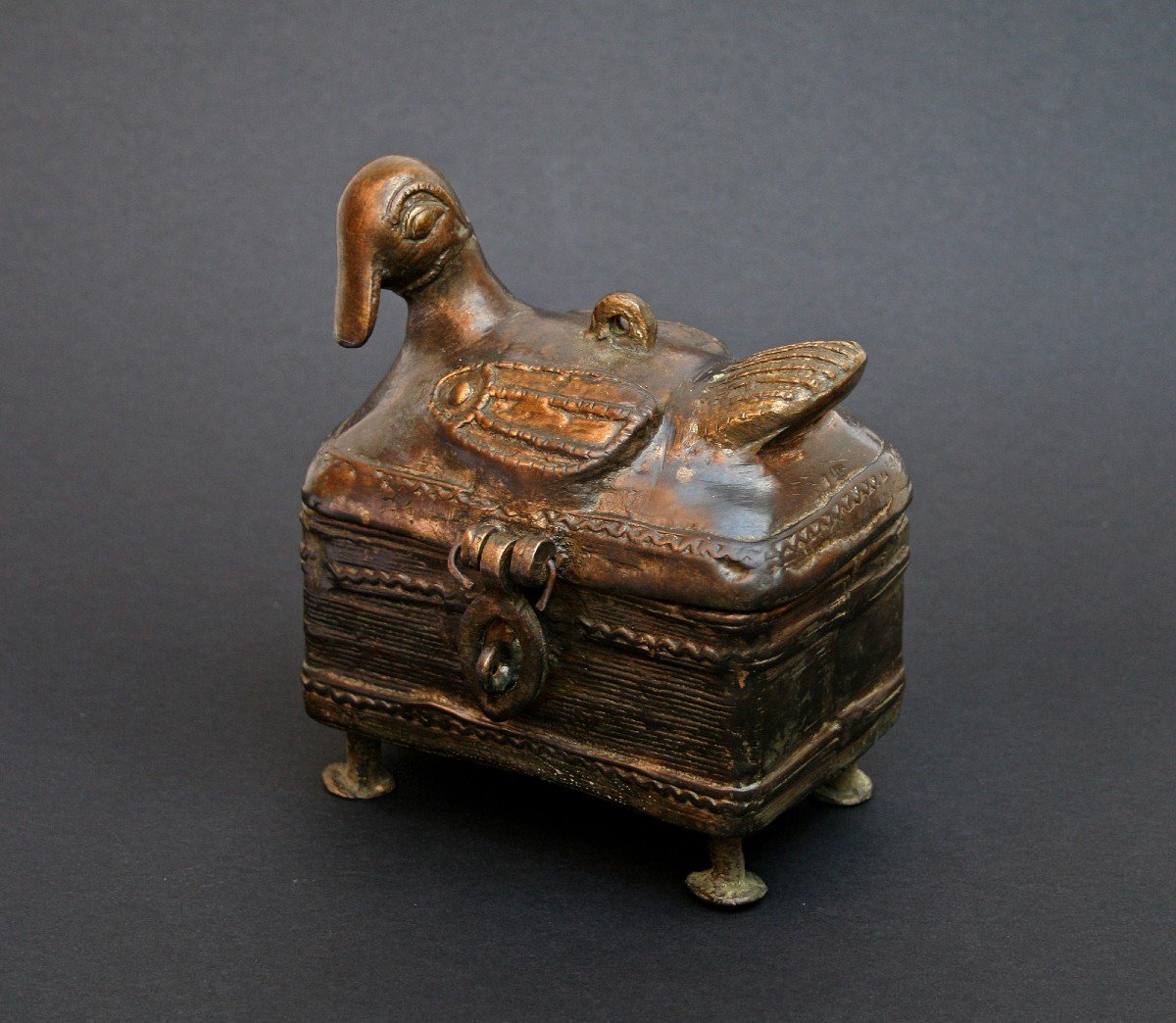 Antique Indian Bronze Betel Box  Bird Form