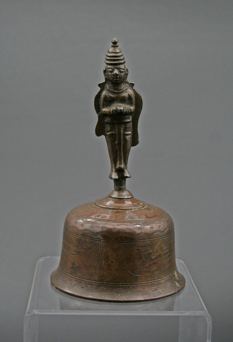 Ancien Cloche En Bronze Indien Janus Temple Hindu Hanuman Garuda-photo-3