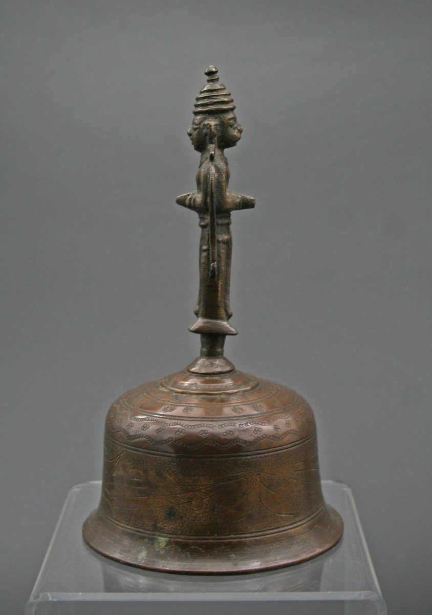 Antique Indian Bronze Bell Janus Hindu Temple Hanuman Garuda-photo-4