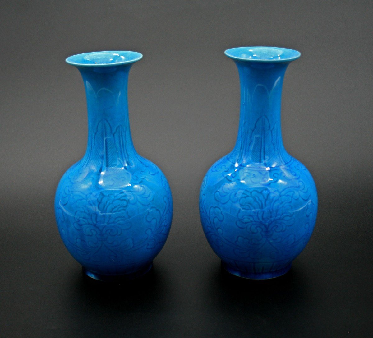 Paire Vases Porcelaine Chinois Monochrome République Jingdezhen-photo-3