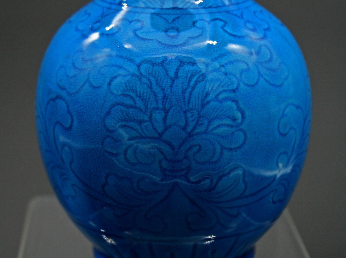 Paire Vases Porcelaine Chinois Monochrome République Jingdezhen-photo-1
