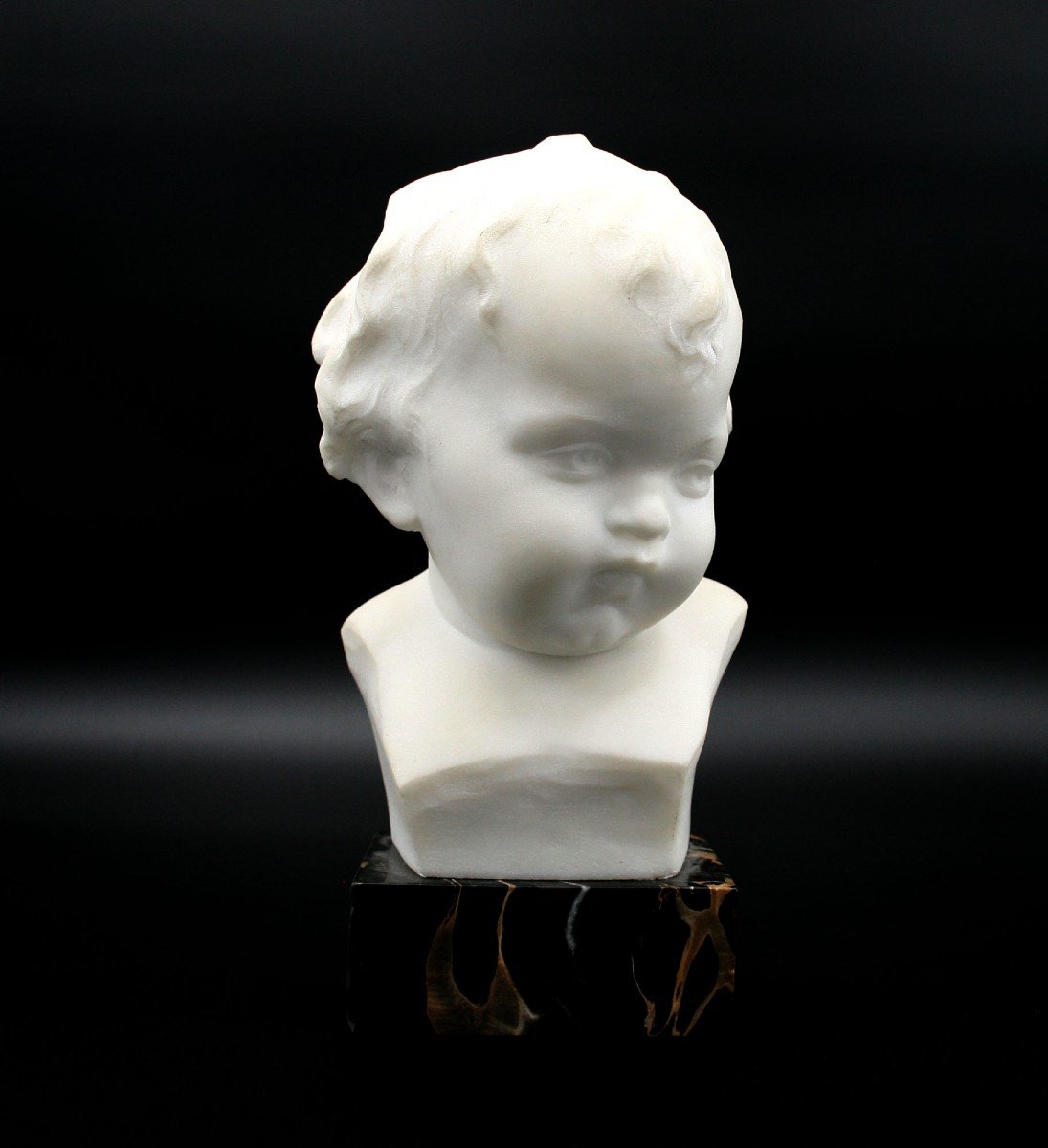 Antique Italian Cute Baby Marble Bust Signed