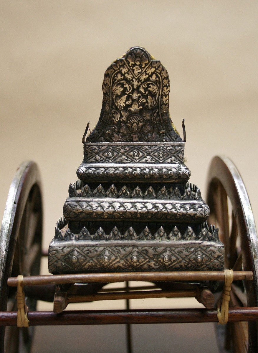 Antique Thai Chariot Silver Mounts Thailand Bencharong Model-photo-1