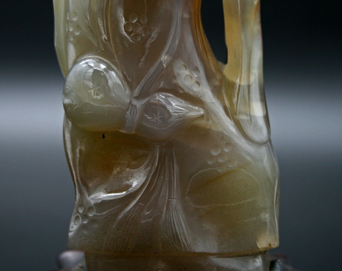 Ancienne Lampe Danseuse Chinoise En Agate Sculptée Pierre dure-photo-4