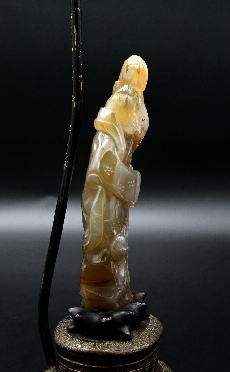 Ancienne Lampe Danseuse Chinoise En Agate Sculptée Pierre dure-photo-2