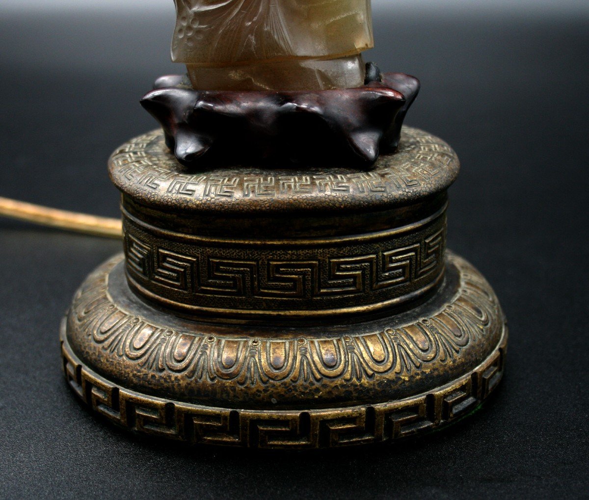 Ancienne Lampe Danseuse Chinoise En Agate Sculptée Pierre dure-photo-3