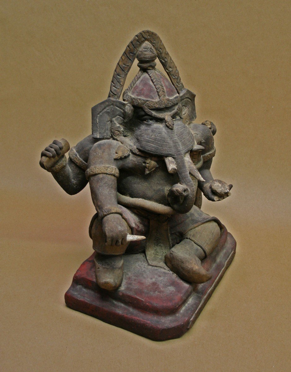 Importante Figure Antique Du Temple Bouddhiste Thai Ganesha Datée Inscrite-photo-4