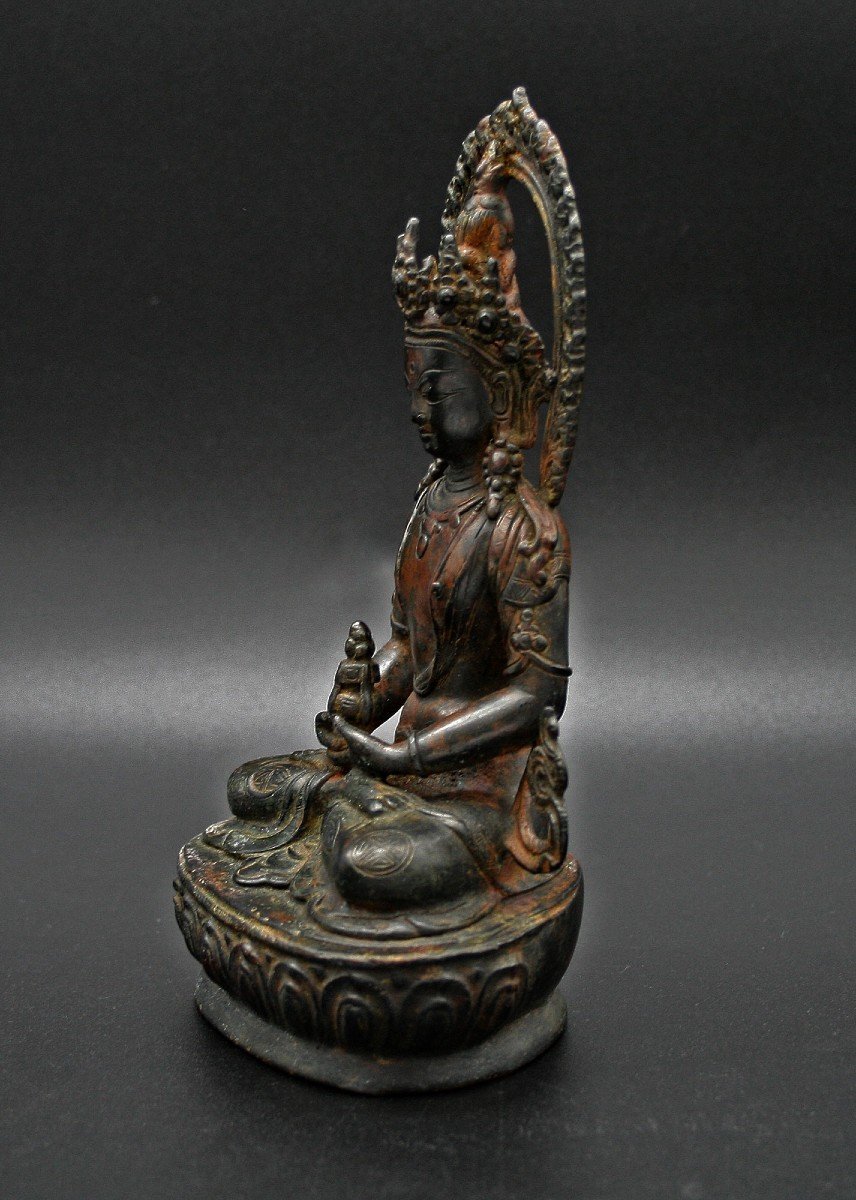Antique Sino-tibetan Amitayus Bronze, Long Life Buddha, Chinese Tibet Amrita Vase-photo-2
