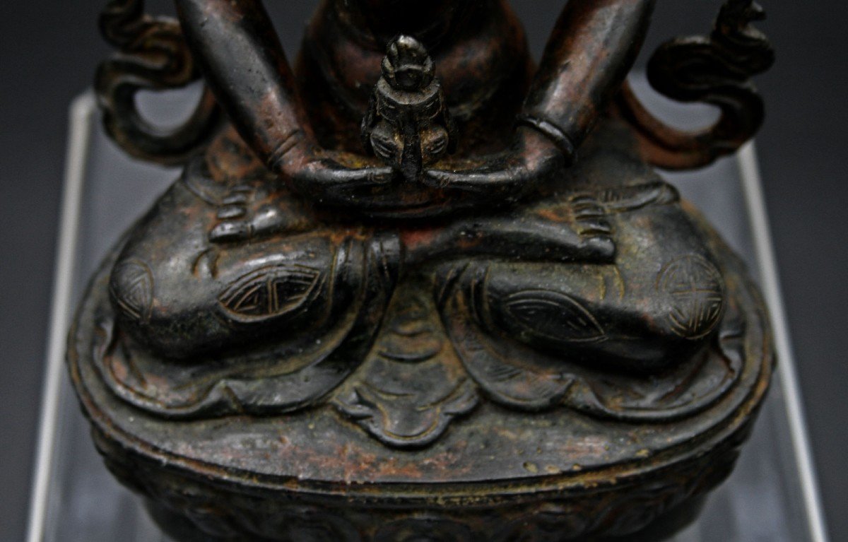 Antique Sino-tibetan Amitayus Bronze, Long Life Buddha, Chinese Tibet Amrita Vase-photo-2