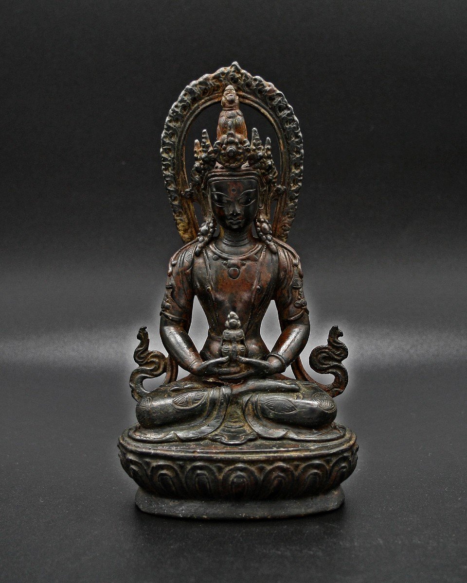 Antique Sino-tibetan Amitayus Bronze, Long Life Buddha, Chinese Tibet Amrita Vase