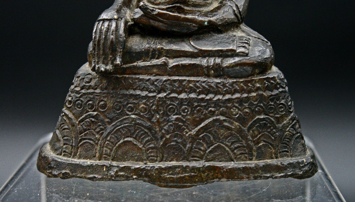 Bouddha Bronze Antique Laos 17ème Bhumisparsha Mudra Sculpture Bouddhiste-photo-2